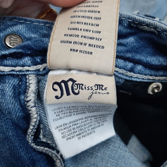 Miss Me Women's Blue Low Rise Thick Stitch Flap Pockets Cropped Denim Jeans - Picture 10 of 11